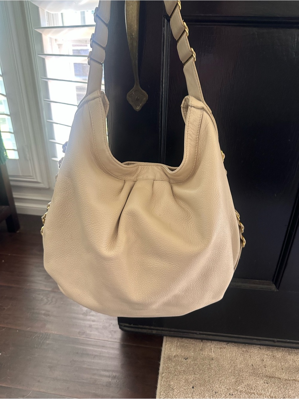 Bryna Nicole Cream Leather Shoulder Hobo Bag